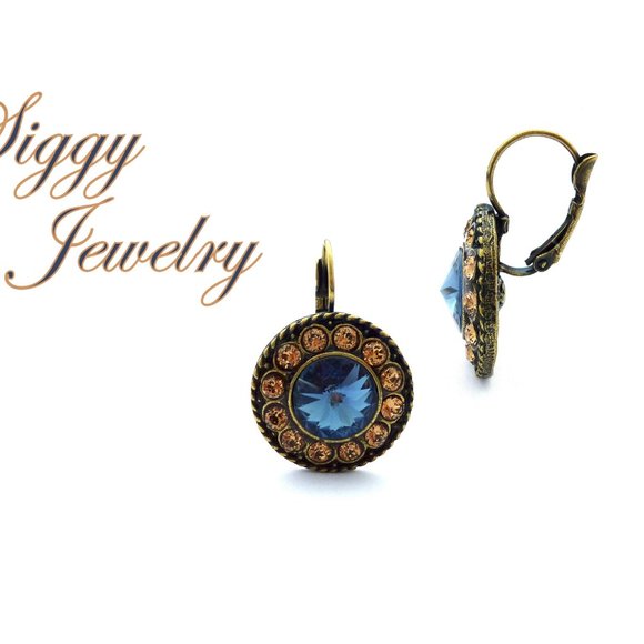 Swarovski Blue and Topaz Statement Flower Earrings - Picture 3 of 5